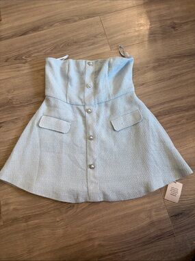 Strapless Light Blue Textured A-Line Dress